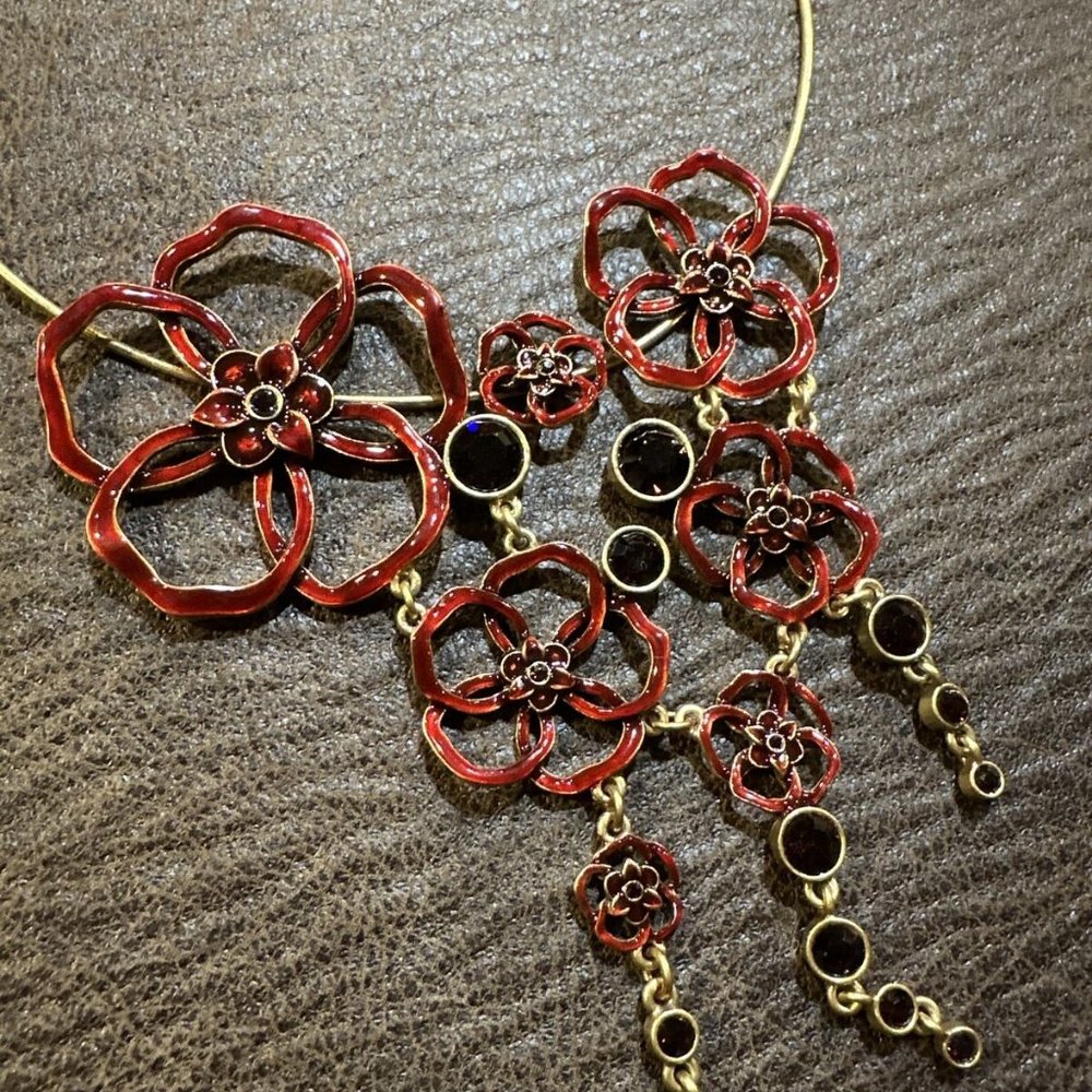 Pilgrim Danish Design Jewelry Red Floral Necklace